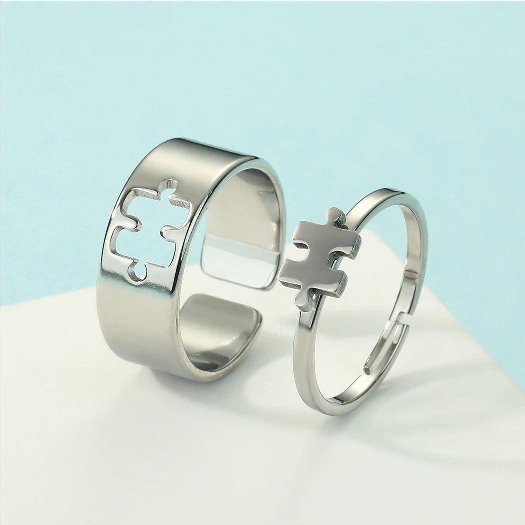 Kinitial Stainless Steel Puzzle Promise Ring For Couple