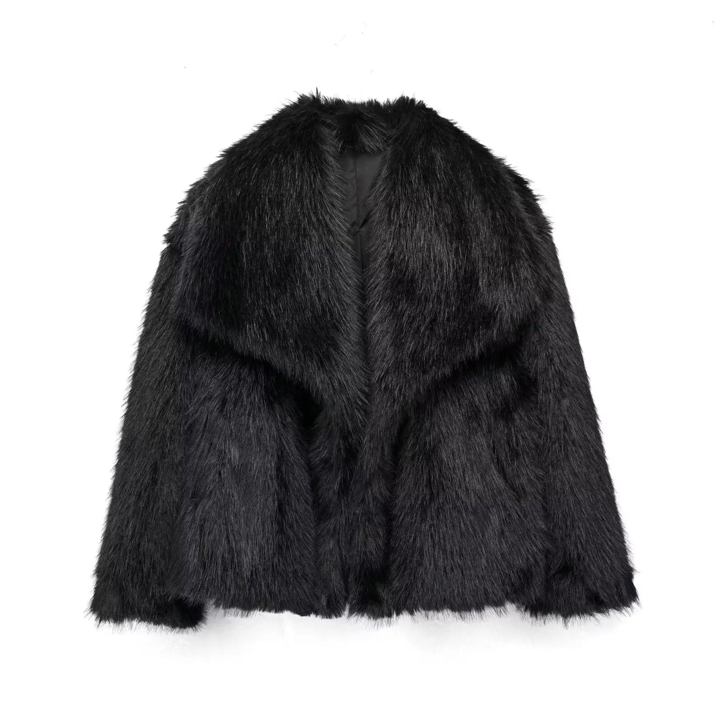TRAFZA Women Fashion Cropped Faux Fur Jacket Coat
