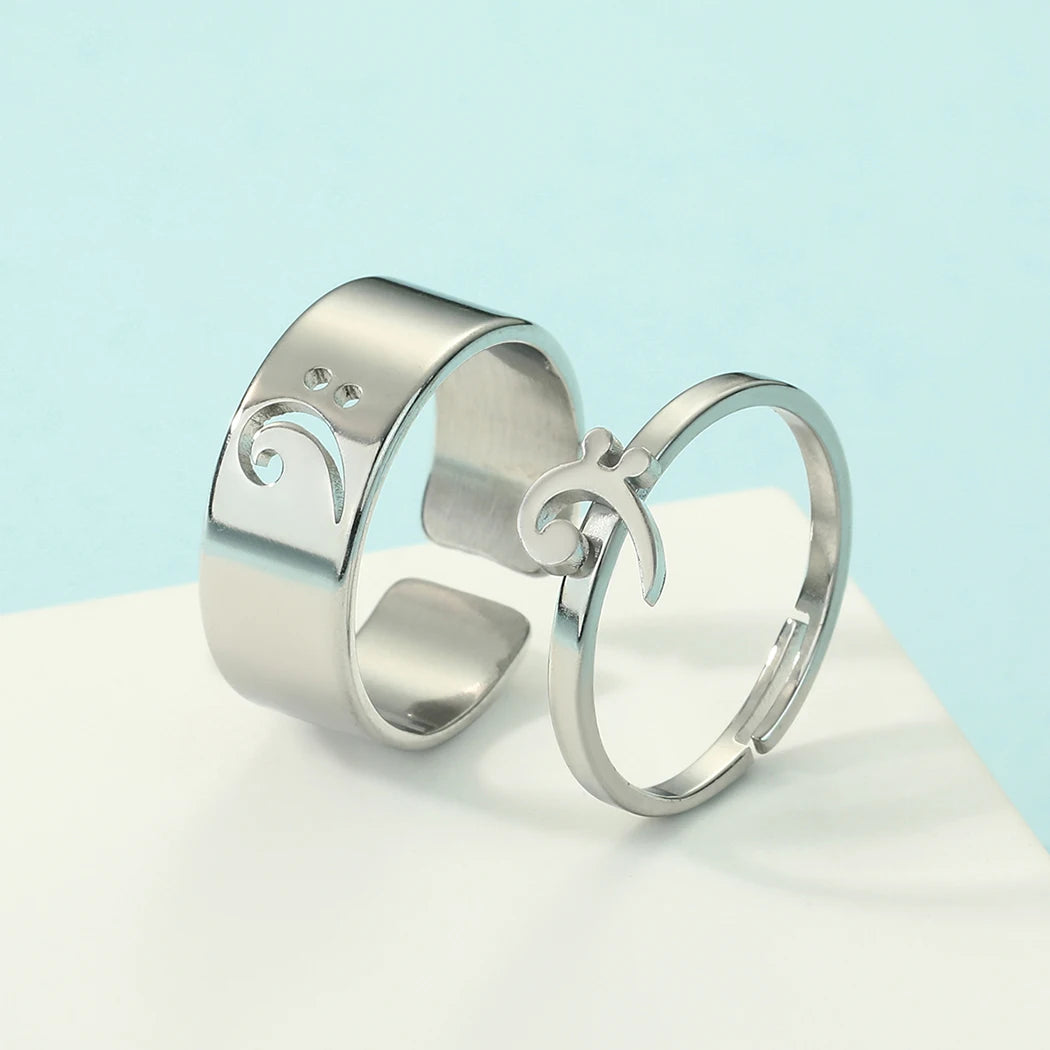 Kinitial Stainless Steel Bass Clef Promise Ring Music Jewelry