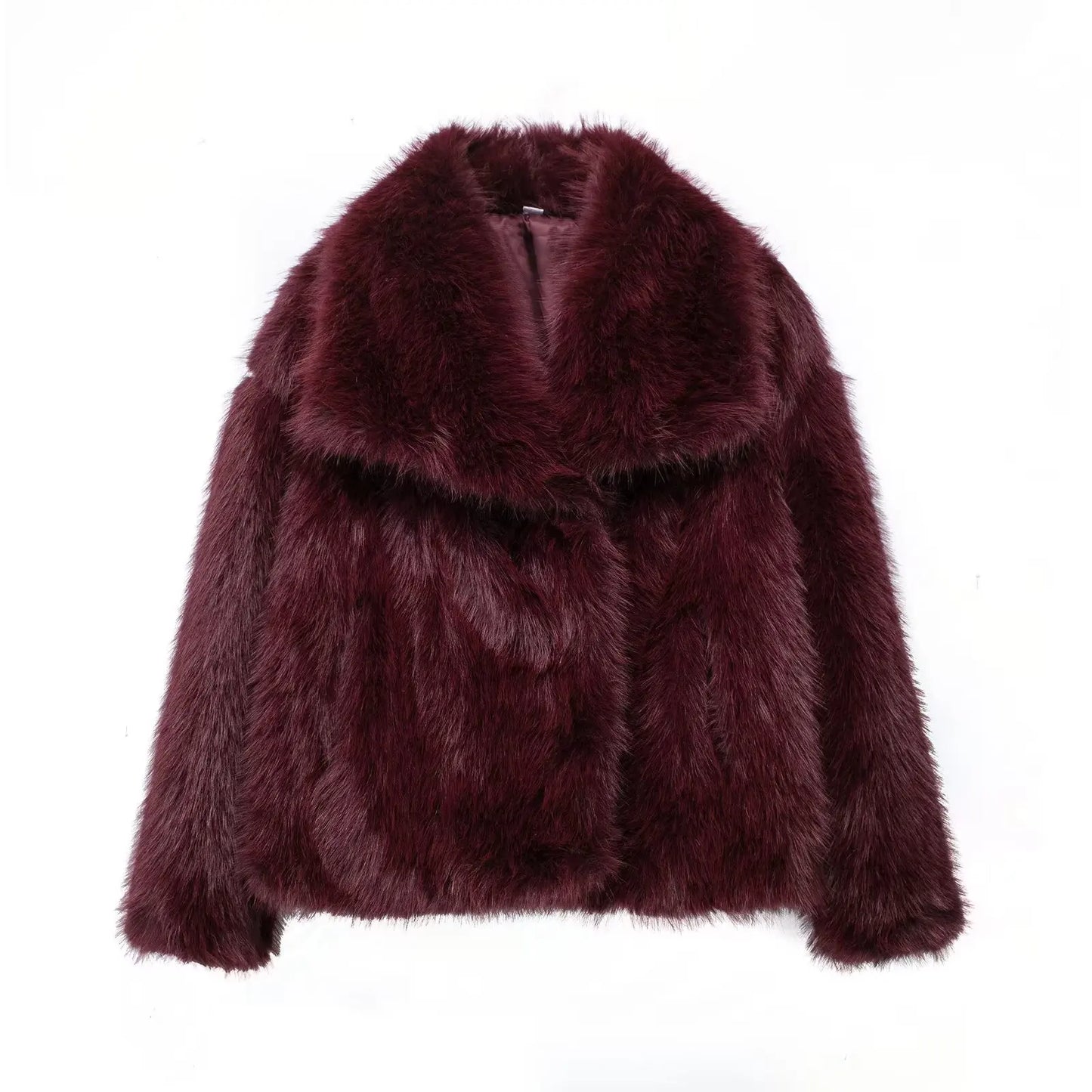 TRAFZA Women Fashion Cropped Faux Fur Jacket Coat