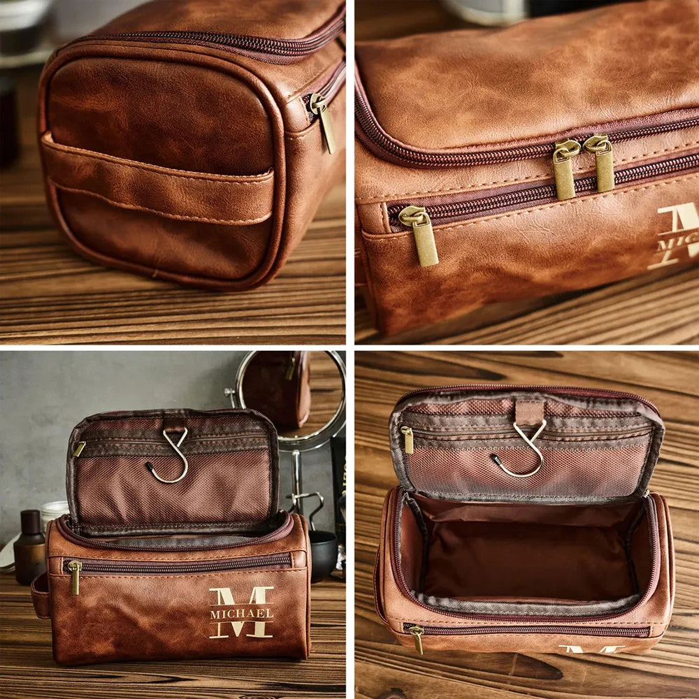 Personalized Leather Toiletry Bag – Travel Dopp Kit for Men