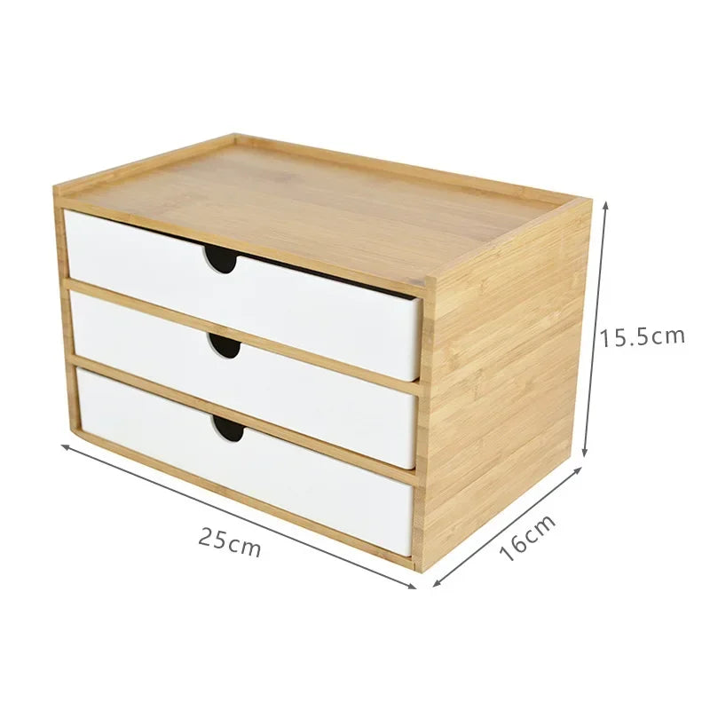 Bamboo Desktop Storage Box – Double-Layer Organizer for Jewelry & Office