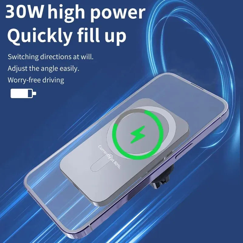 30W Magnetic Car Wireless Charger – Magsafe Phone Holder Stand