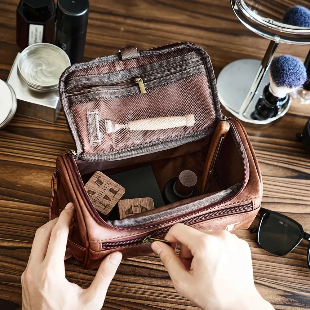 Personalized Leather Toiletry Bag – Travel Dopp Kit for Men