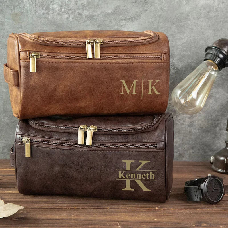 Personalized Leather Toiletry Bag – Dopp Kit for Men