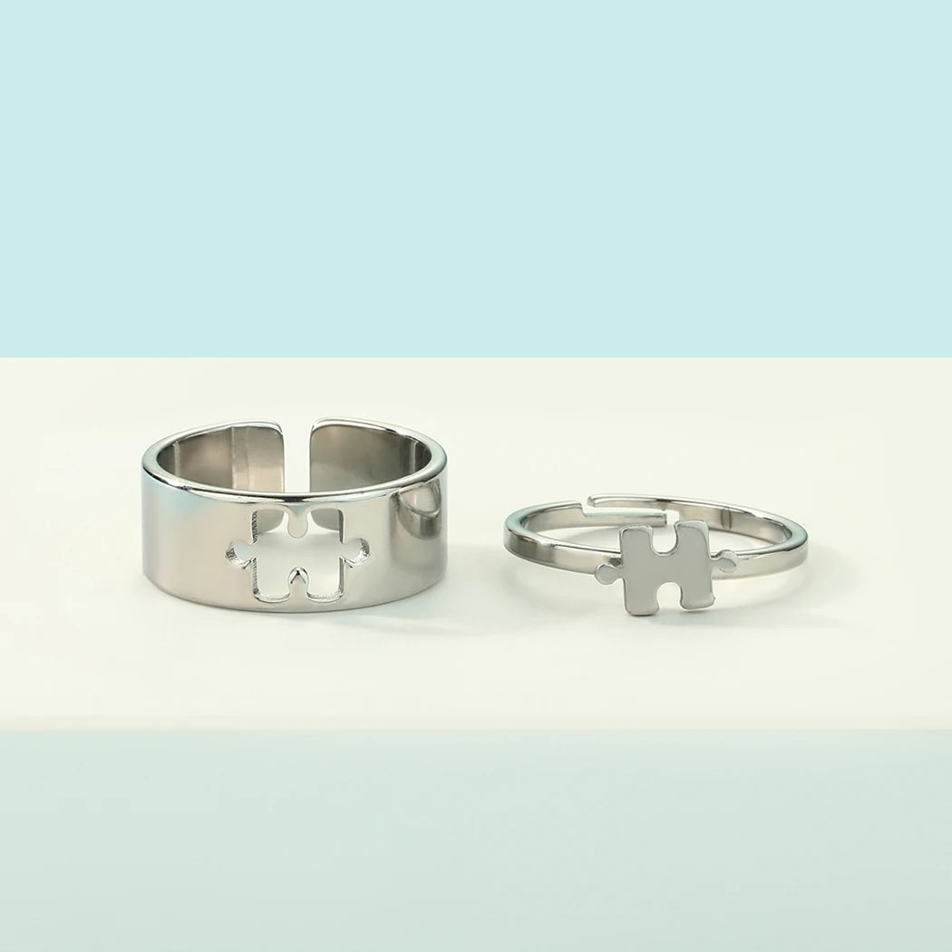 Kinitial Stainless Steel Puzzle Promise Ring For Couple