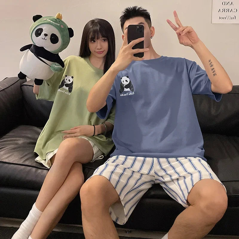 Penguin Cartoon Summer Couple Pajama Set – Short Sleeve Nightwear