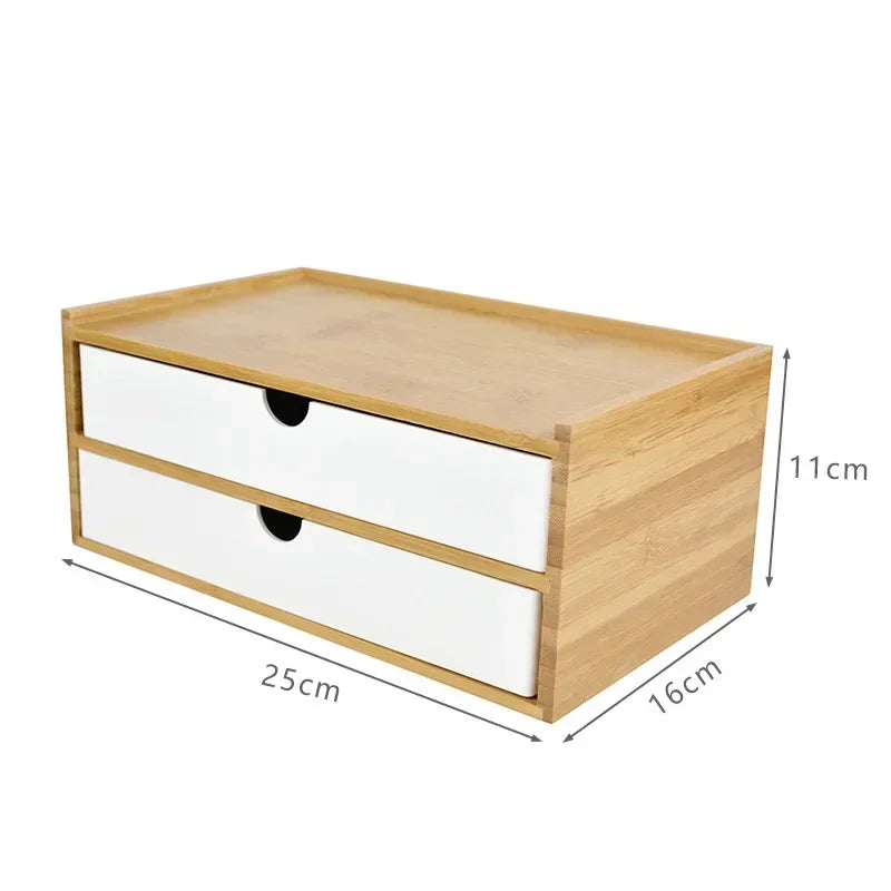 Bamboo Desktop Storage Box – Double-Layer Organizer for Jewelry & Office