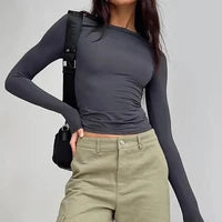 Basic Solid Crop Top Short Sleeve Crewneck Skin