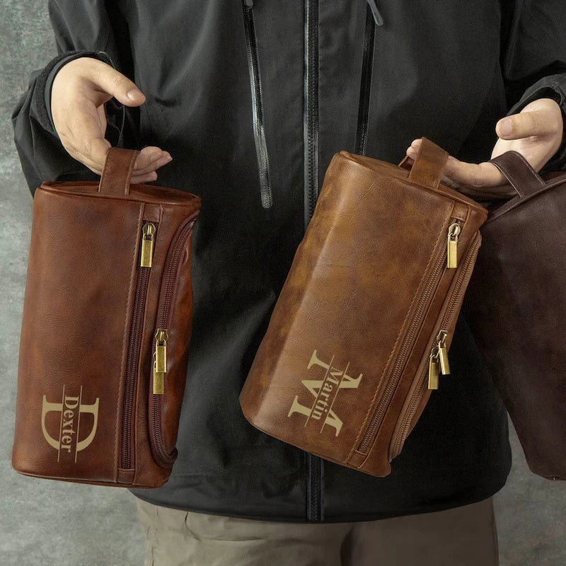 Personalized Leather Toiletry Bag – Dopp Kit for Men