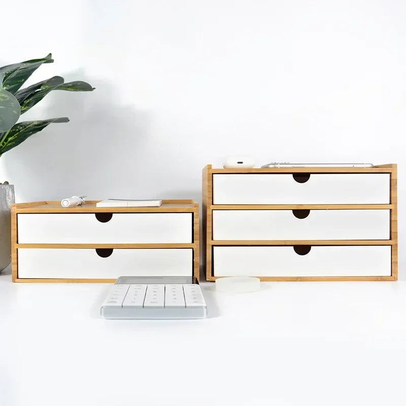 Bamboo Desktop Storage Box – Double-Layer Organizer for Jewelry & Office