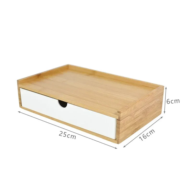 Bamboo Desktop Storage Box – Double-Layer Organizer for Jewelry & Office