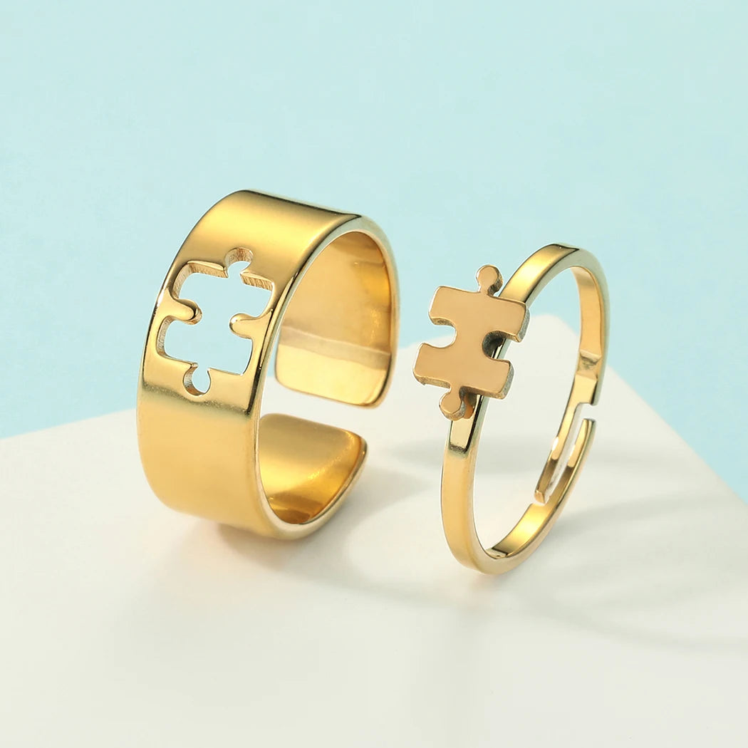 Kinitial Stainless Steel Puzzle Promise Ring For Couple