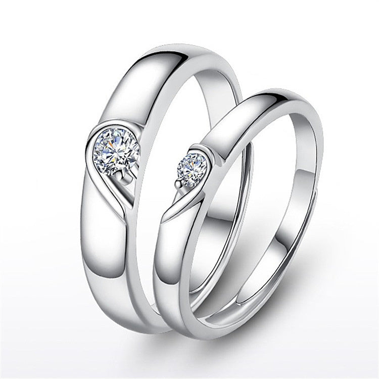 Silver heart diamond ring couple love wedding ring