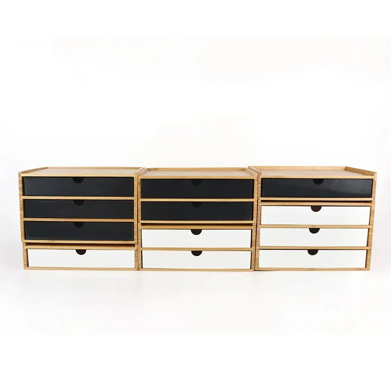 Bamboo Desktop Storage Box – Double-Layer Organizer for Jewelry & Office