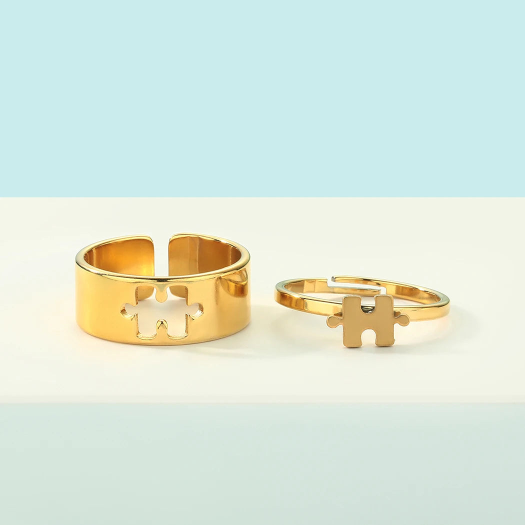 Kinitial Stainless Steel Puzzle Promise Ring For Couple