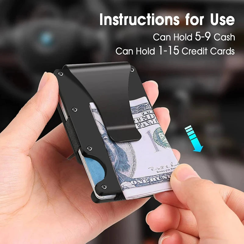 Slim RFID Metal Wallet – Minimalist Front Pocket Wallet with Money Clip