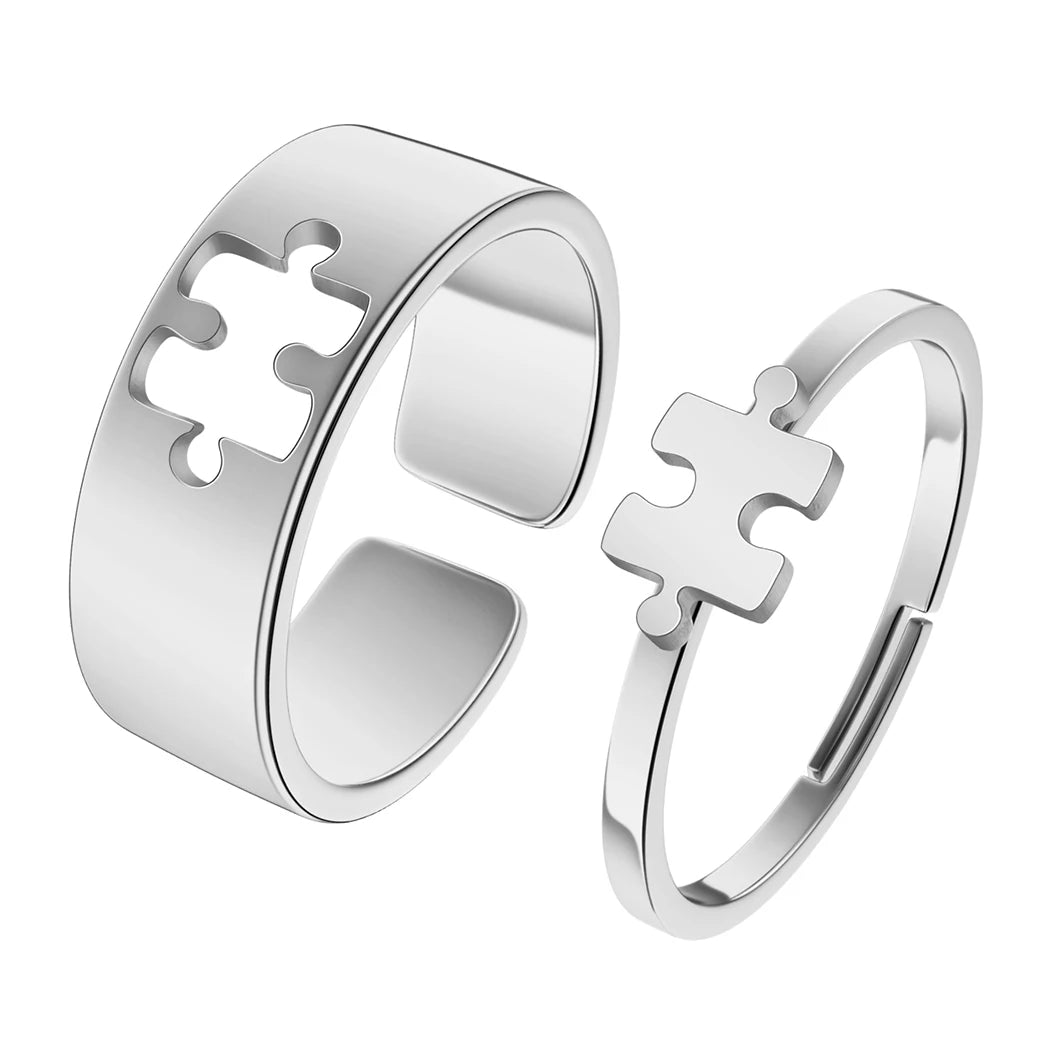 Kinitial Stainless Steel Puzzle Promise Ring For Couple