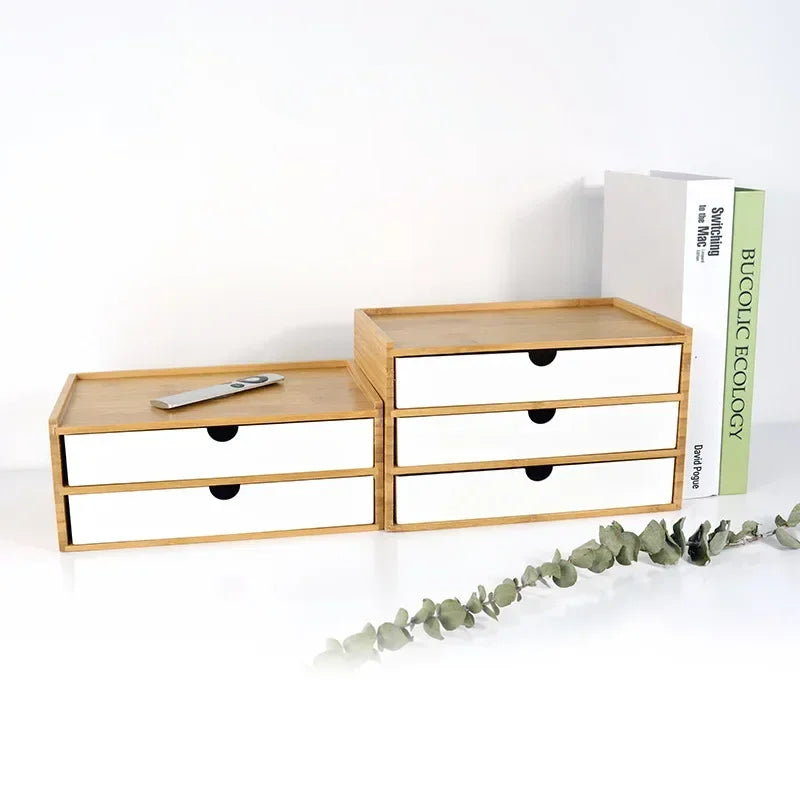 Bamboo Desktop Storage Box – Double-Layer Organizer for Jewelry & Office