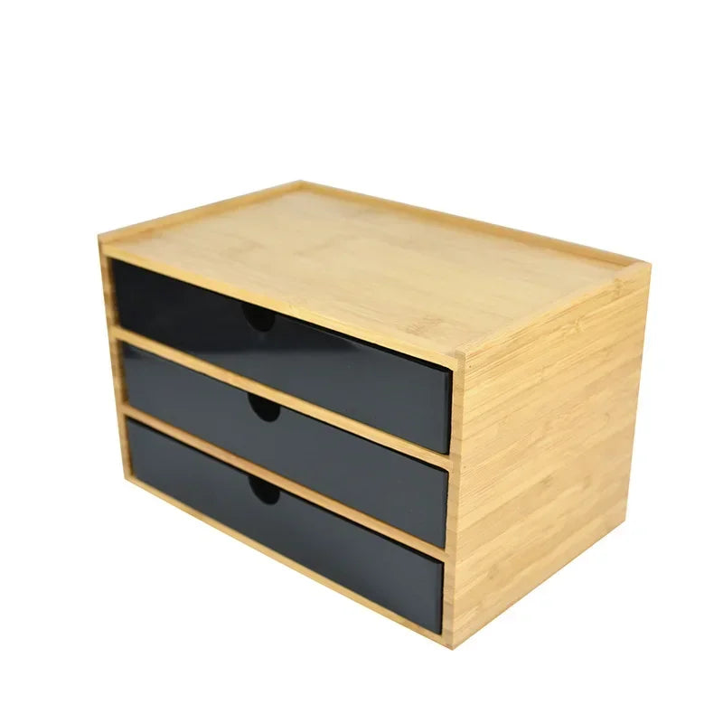 Bamboo Desktop Storage Box – Double-Layer Organizer for Jewelry & Office