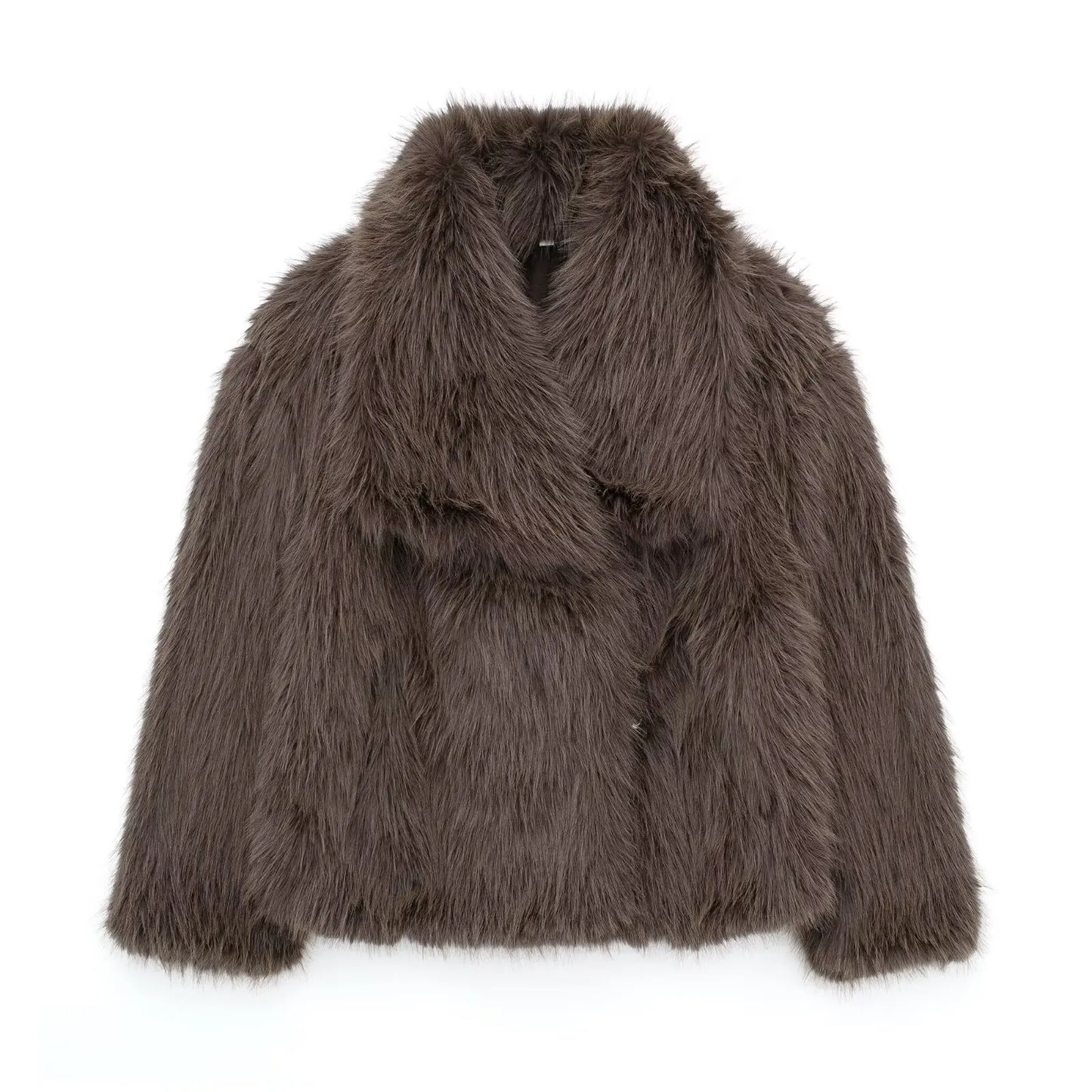 TRAFZA Women Fashion Cropped Faux Fur Jacket Coat