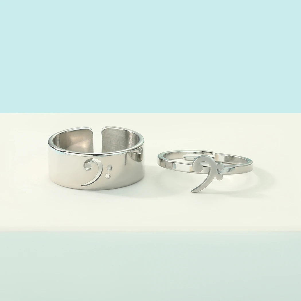 Kinitial Stainless Steel Bass Clef Promise Ring Music Jewelry