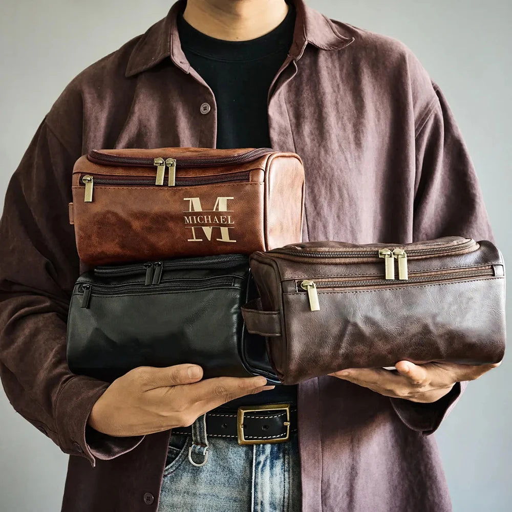 Personalized Leather Toiletry Bag – Travel Dopp Kit for Men