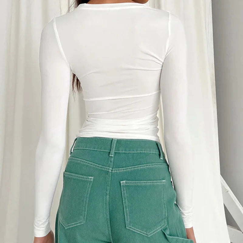 Woman Clothing Long Sleeve T-shirt Slim Fit Tops