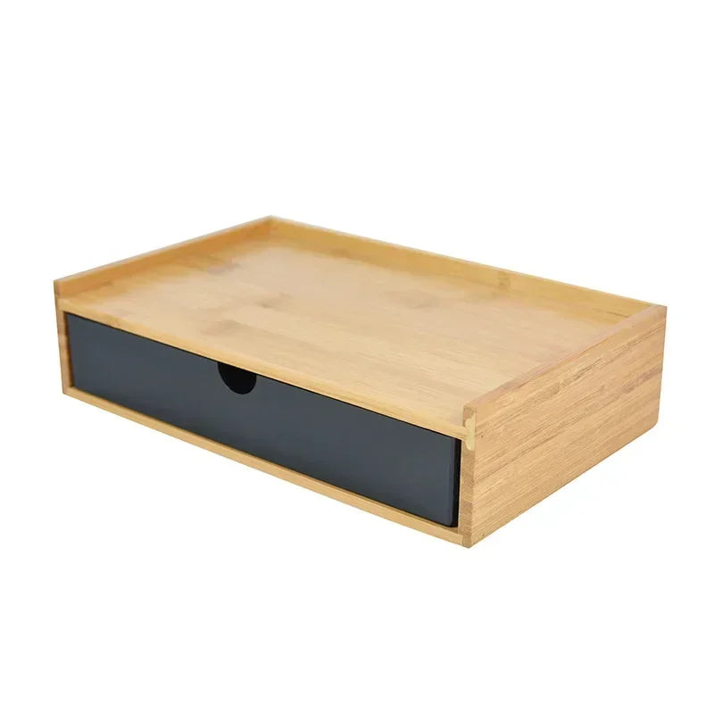 Bamboo Desktop Storage Box – Double-Layer Organizer for Jewelry & Office
