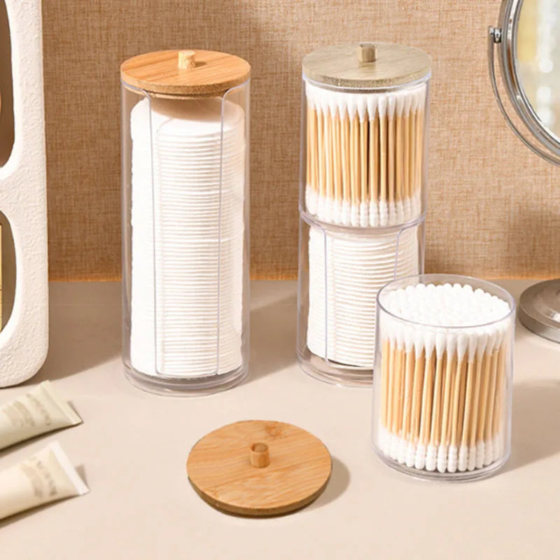 Cotton Cushion Storage Box – Bamboo Cover Makeup Dispenser