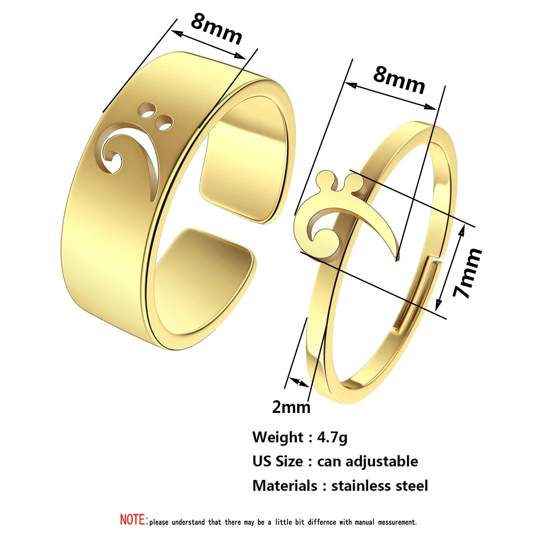Kinitial Stainless Steel Bass Clef Promise Ring Music Jewelry