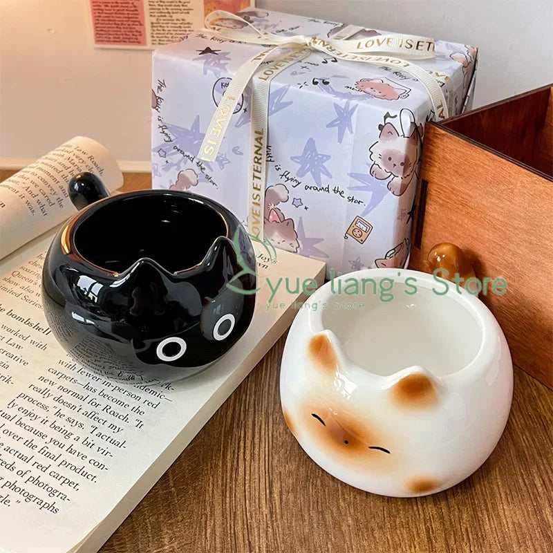 Siamese Cat Cup Cute Cartoon Ceramic Cupwith Lid Spoon Water Cup Couple Mug Creative Funny Gift for Friends' Birthday