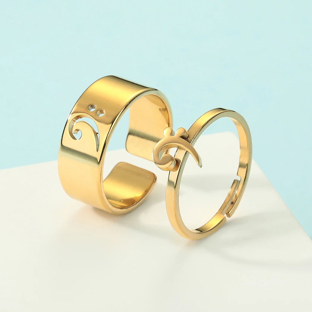 Kinitial Stainless Steel Bass Clef Promise Ring Music Jewelry