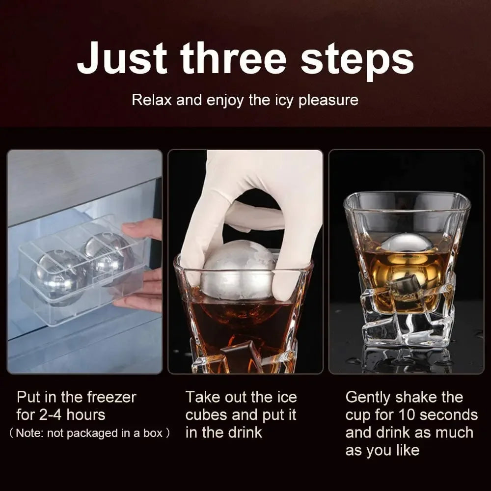 2-Piece Stainless Steel Whiskey Stones – Round Reusable Chill Balls
