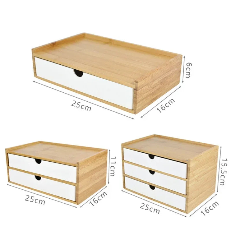 Bamboo Desktop Storage Box – Double-Layer Organizer for Jewelry & Office