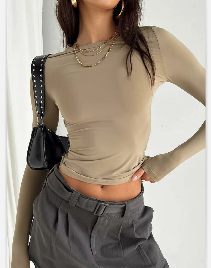 Basic Solid Crop Top Short Sleeve Crewneck Skin