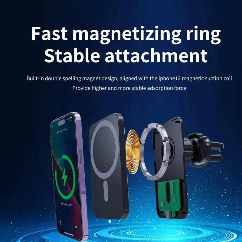 30W Magnetic Car Wireless Charger – Magsafe Phone Holder Stand