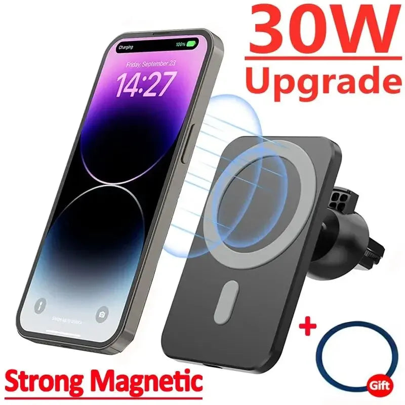 30W Magnetic Car Wireless Charger – Magsafe Phone Holder Stand