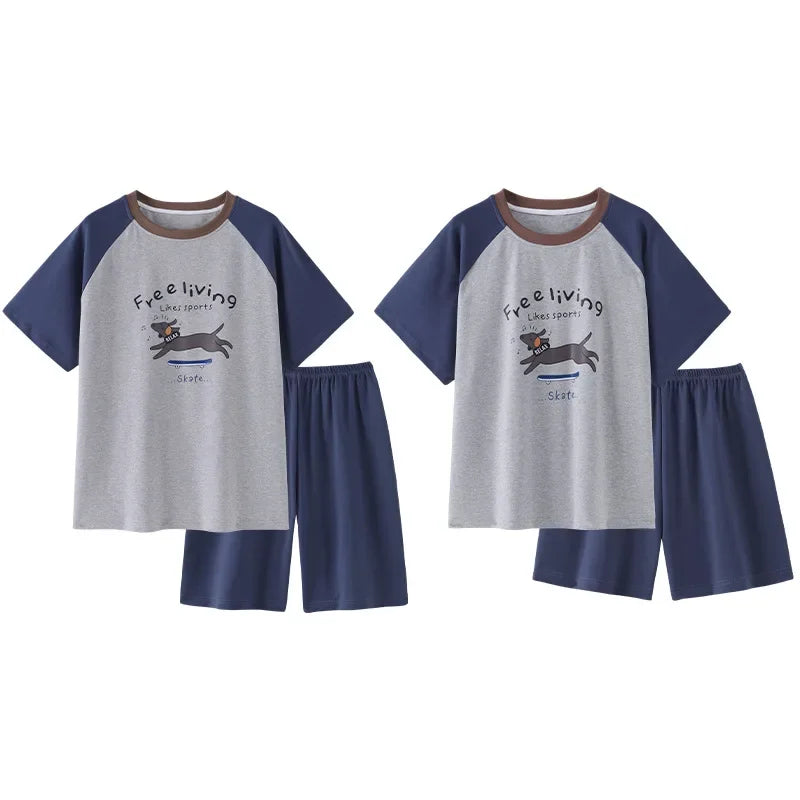 Penguin Cartoon Summer Couple Pajama Set – Short Sleeve Nightwear