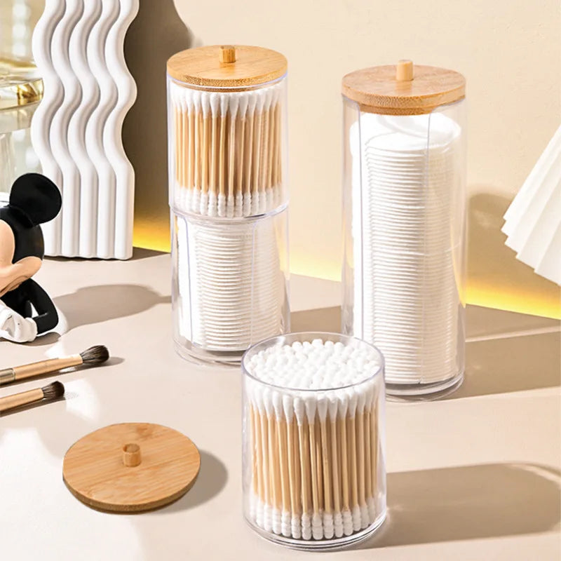 Cotton Cushion Storage Box – Bamboo Cover Makeup Dispenser