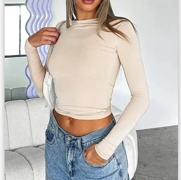 Basic Solid Crop Top Short Sleeve Crewneck Skin