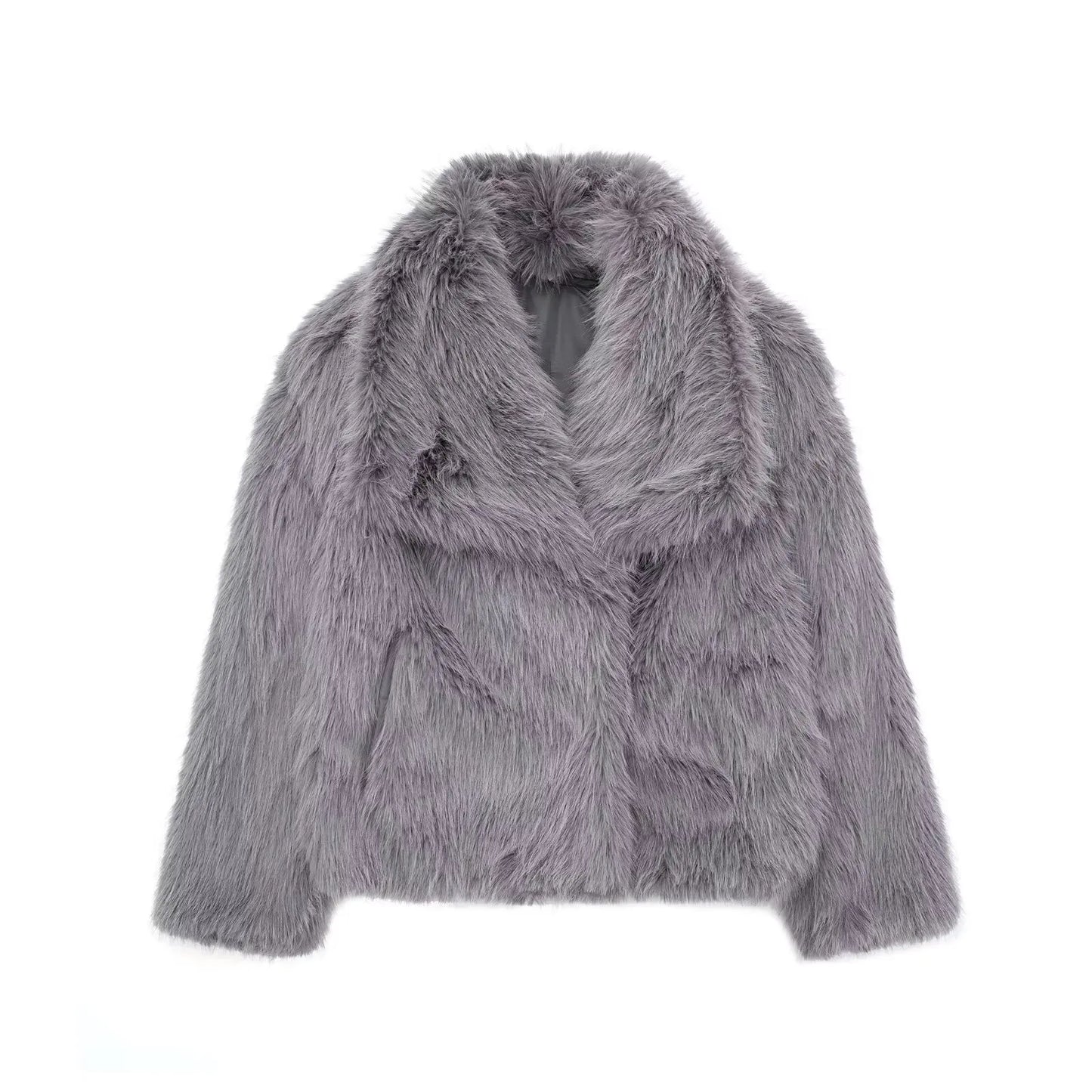 TRAFZA Women Fashion Cropped Faux Fur Jacket Coat