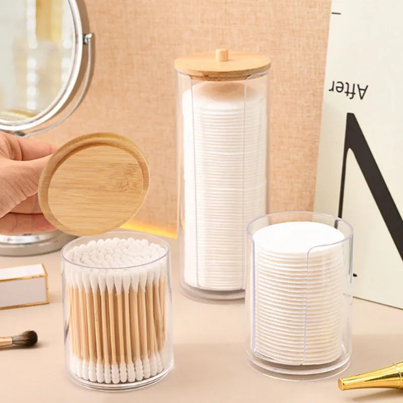 Cotton Cushion Storage Box – Bamboo Cover Makeup Dispenser
