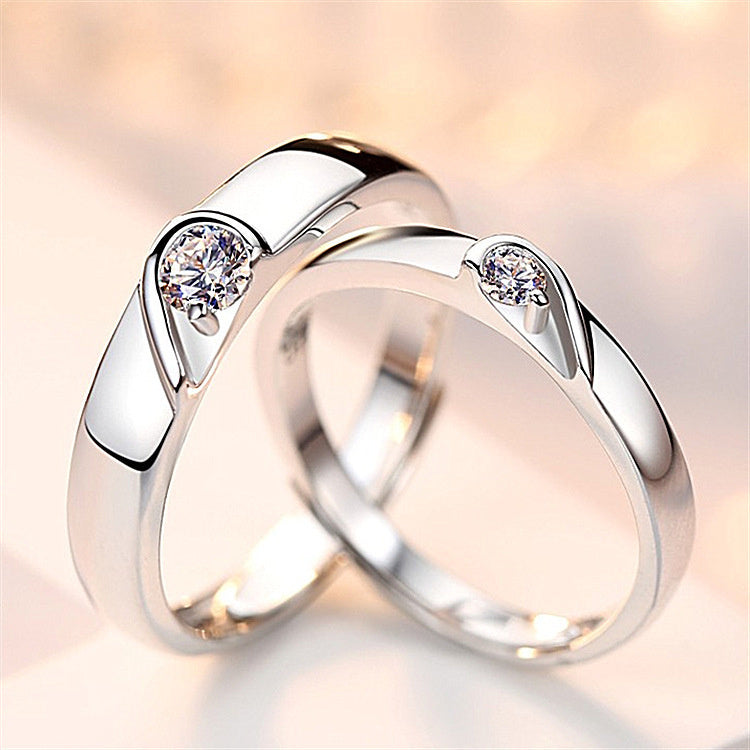Silver heart diamond ring couple love wedding ring