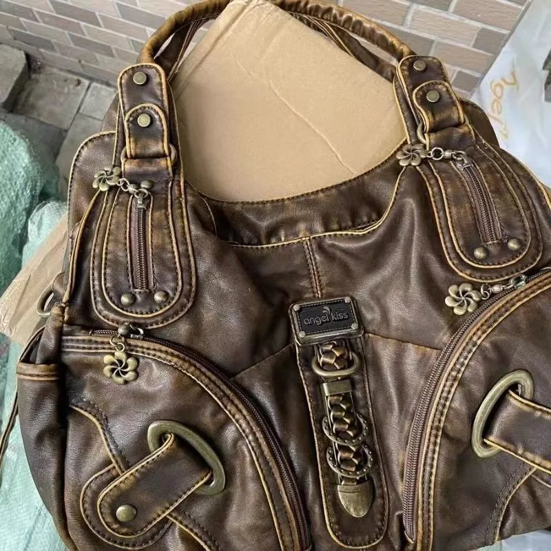 JIAERDI Vintage Brown Y2K Handbag – Trendy Retro Style