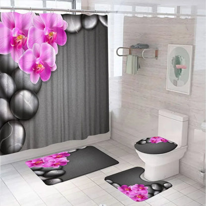 Spa Zen Stone Bamboo Leaves Shower Curtain Sets