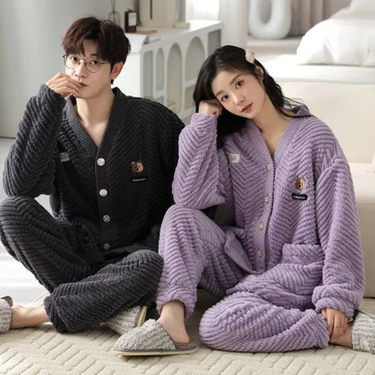 2024 Coral Fleece Couple Pajama Set – Winter Loungewear