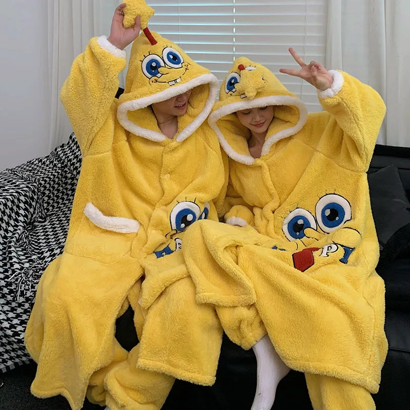 Kuromi & Pochacco Couple Pajama Set – Winter Coral Fleece Sleepwear