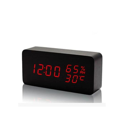 Baby Room Humidity Alarm Clock Wooden Clock Led Luminous Silent Alarm Clock Multifunctional Electronic Clock
