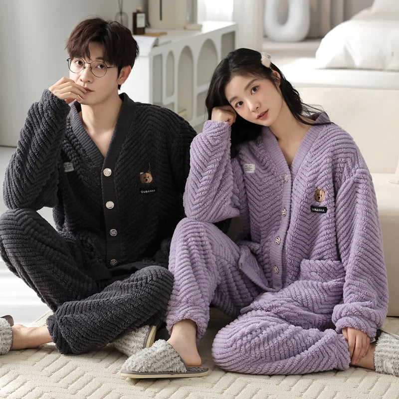 2024 Coral Fleece Couple Pajama Set – Winter Loungewear